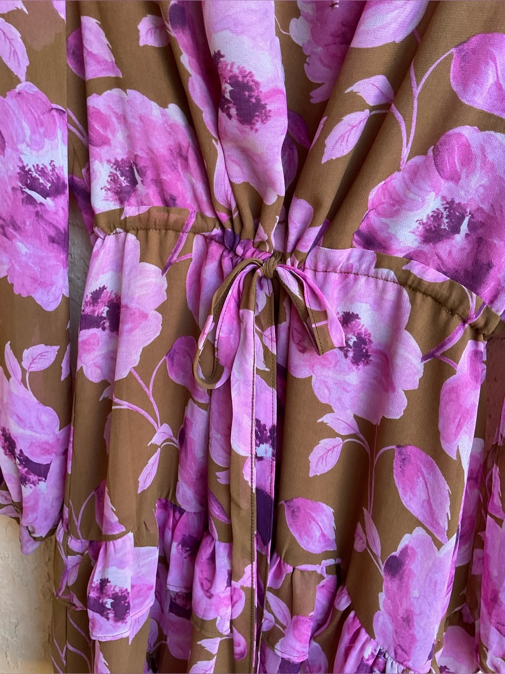 VICI‎ Charleston Waist Tie Floral Pink & Brown Mini Dress - Picture 11 of 16